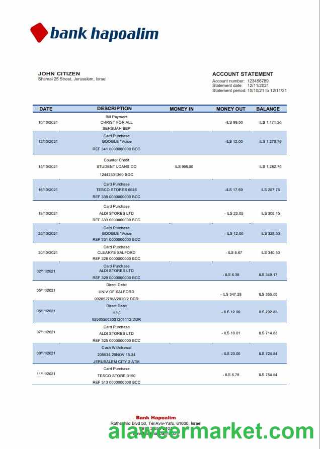 Israel Hapoalim bank statement